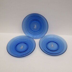 3 - Hazel Atlas Glass Cobalt Blue SAILBOAT, aka SHIPS, 5 1/2 Inch Saucers-Only